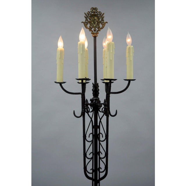 Antique Gothic Iron Candelabra Standing Floor Lamp