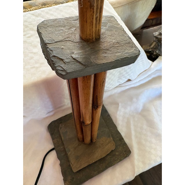 1950s Mid-Century Modern Bamboo and Slate Lamp For Sale - Image 10 of 18