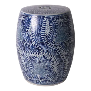 Blue & White Leaf Garden Stool