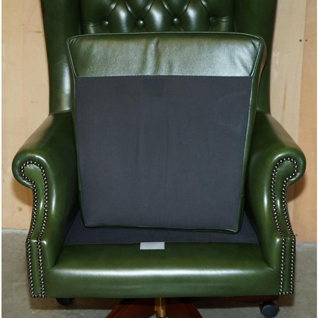 Chesterfield Wingback Swivel Chair in Green Leather For Sale - Image 9 of 18