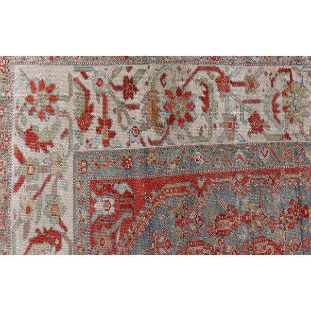 Antique Persian Malayer Gallery Rug With Blue Field and Red Boteh Design For Sale - Image 4 of 15