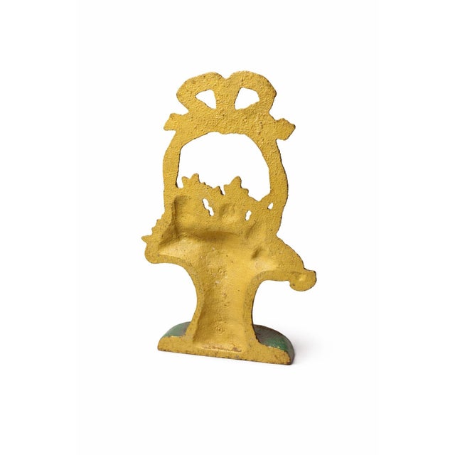 Shabby Chic Vintage Cast Iron Floral Basket Doorstop – Hand-Painted Cottage Garden Motif For Sale - Image 3 of 5