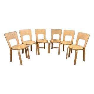 Aalto 66 High Back Chairs, Natural Birch - Set of 6 For Sale