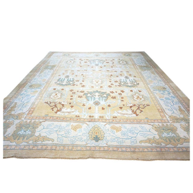21st Century Turkish Donegal Master Wool & Hemp 12X14 Tan, Ivory, Blue & Rust Handmade Area Rug #1140669 For Sale - Image 4 of 8
