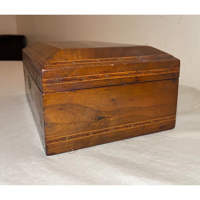 Antique 19th Century Handmade Inlaid Marquetry Painted Wood Wooden Jewelry Box For Sale - Image 14 of 16