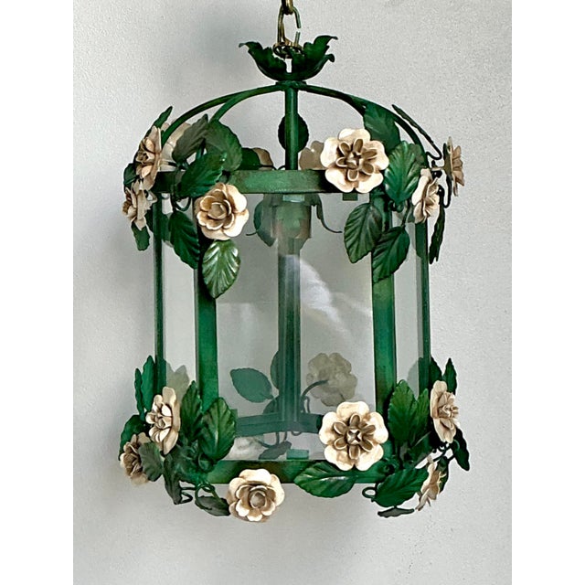 Mid 20th Century Vintage Floral Tole Lantern For Sale - Image 5 of 12