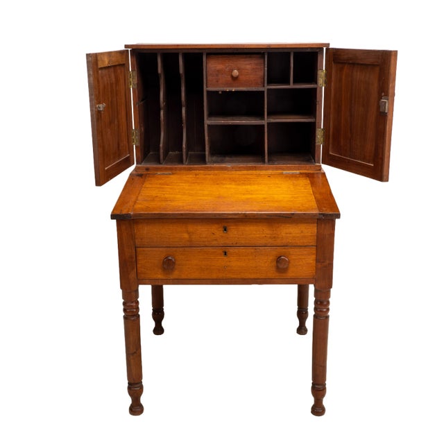 Antique Two Piece Slant Front Secretary Desk With Fitted Interior For Sale - Image 10 of 18