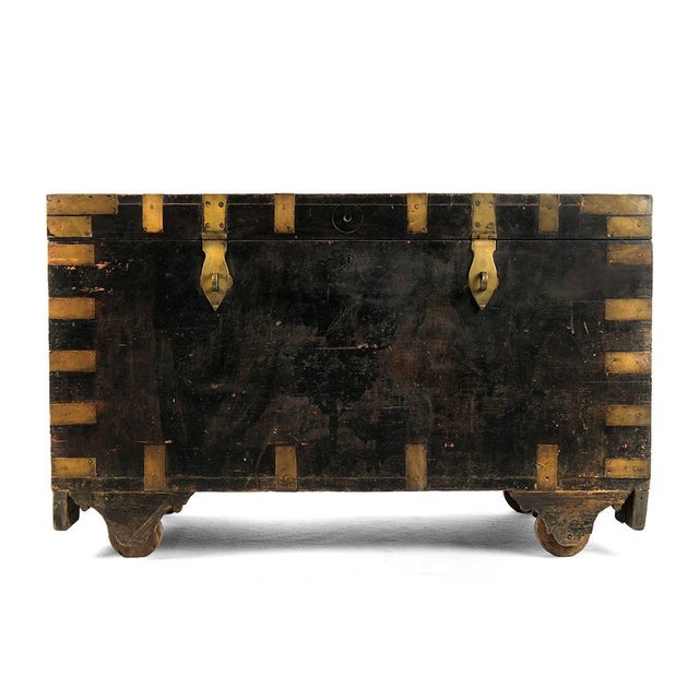 Wooden Chest with Brass Hardware, 1920s For Sale - Image 7 of 7