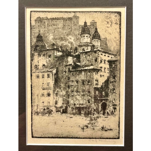 1909 Antique SALZBURG Aquatint Etching by LUIGI KASIMIR (1881-1962) Signed in Pencil Aprox. dimensions: Frame: 10"H x 7"W...