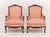 French Pair of Louis XV Style Red and White Fabric Upholstered Walnut Bergeres For Sale - Image 3 of 13