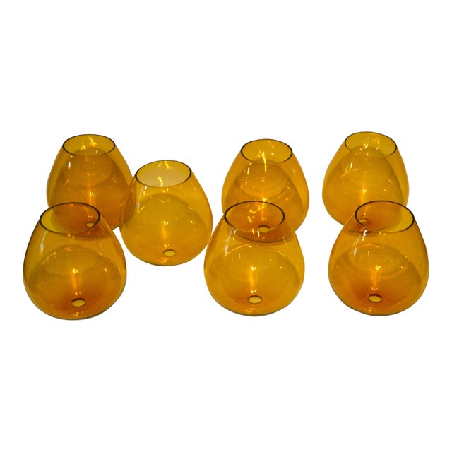 Set of 9 Blown Art Glass Amber Gold Honey Color Lamp Chandelier Shades Italy 1970s For Sale