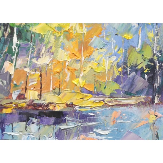 Original Oil Landscape, Fall Colors by the Lake For Sale - Image 4 of 5