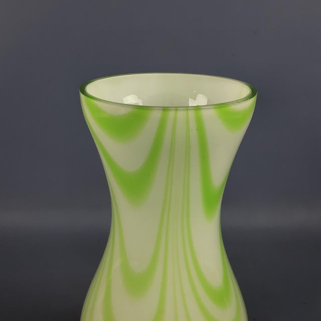 Glass Murano Glass Vase with Opaline White and Green Festoon Design from Carlo Moretti, 1970s For Sale - Image 7 of 11