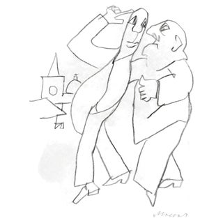 Mino Maccari, The Conversation, Pencil Drawing, 1960s For Sale