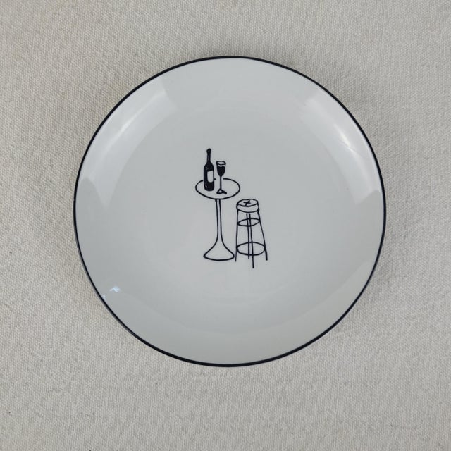 Ceramic Crate & Barrel Ceramic Party Plates Appetizer Whimsical Lounge Scenes Set of 6 For Sale - Image 7 of 11