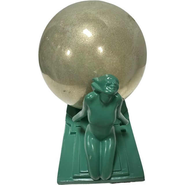 Frankart Art Deco Nude Female Figurals With 1920s Mercury Glass Globe For Sale - Image 9 of 11
