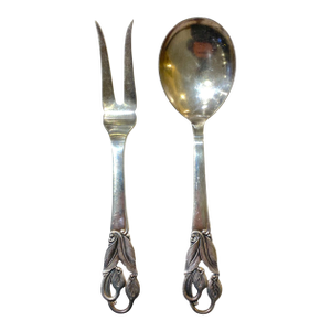 A. Prip Art Nouveau Danish Silver-Plate Spoon & Fork Serving Set, Early 20th C., Grandfather of John Prip
