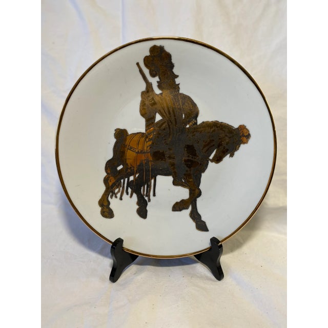 Decorative China on stand. Golden figure on horse. Vintage Showroom Sample/