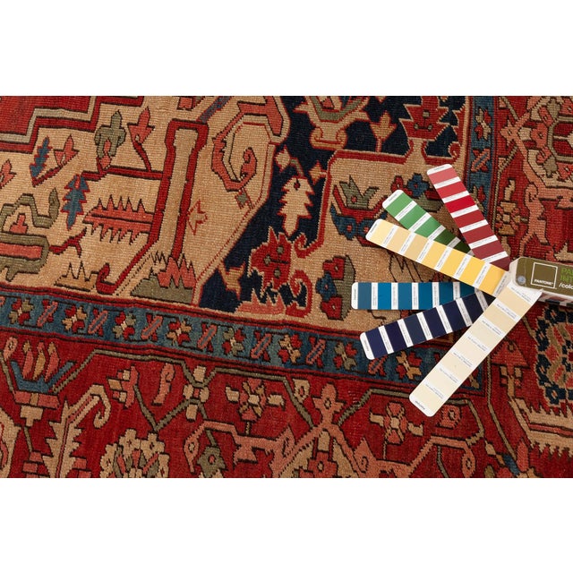 Red Antique Persian Heriz Rug For Sale - Image 8 of 10