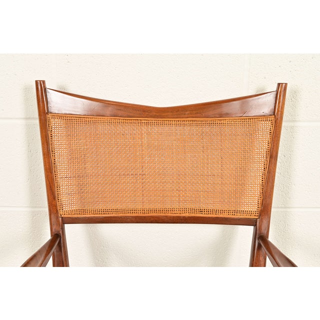 Paul McCobb for Directional Mid-Century Modern Sculpted Walnut Cane Back Armchairs, Pair For Sale In South Bend - Image 6 of 13
