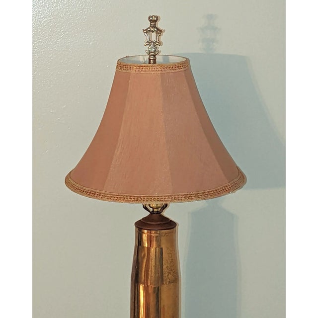 Signed Mid-Century Artillery Shell Lamp With Equally Interesting Shade and Finial For Sale - Image 4 of 11