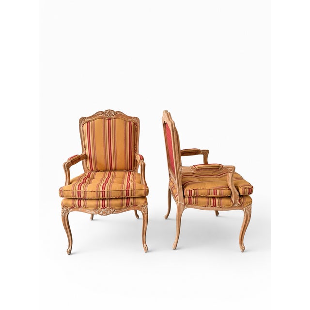 Red Vintage Louis XV Style Distresses Bergère Chairs For Sale - Image 8 of 15