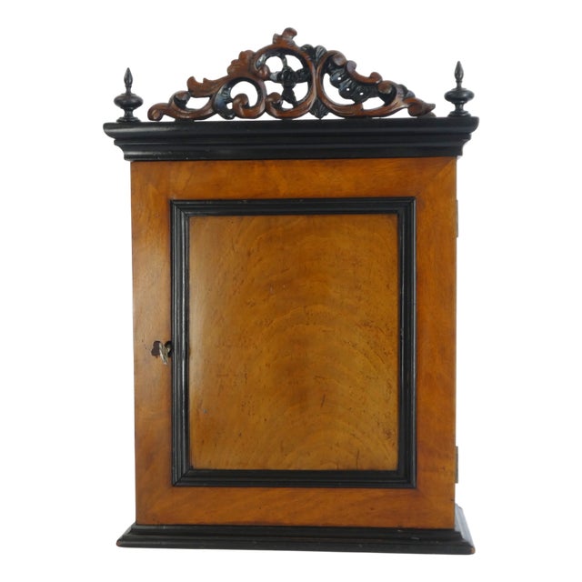 Vintage Wall Cabinet with Carved Ornaments and Display with Shelves For Sale