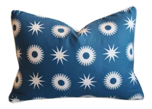 Designer Navy Blue & Ivory Sun & Stars Pillow 24" X 18"