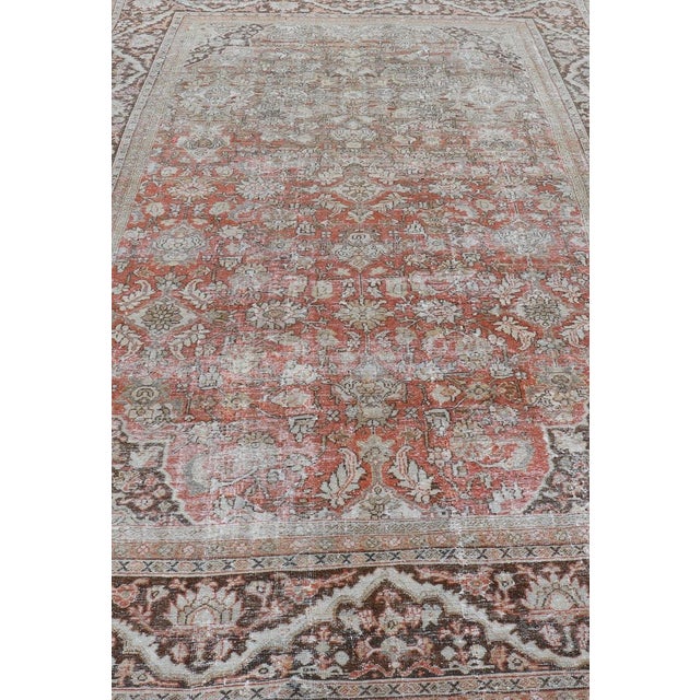 Early 20th Century Distressed Antique Persian Sultanabad Rug in Wool With Floral Design 10'2 X 16'6 For Sale - Image 5 of 18