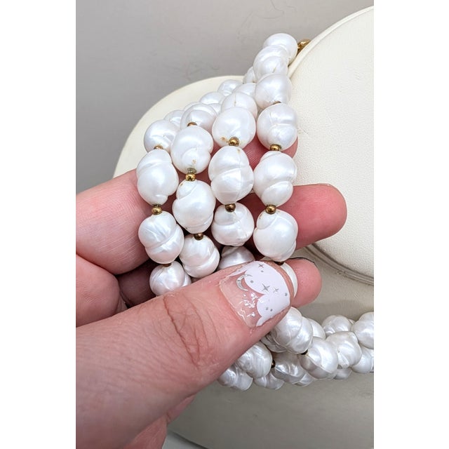 Vintage Signed Crown Trifari Faux-Pearl Beaded Collar Necklace For Sale - Image 9 of 9