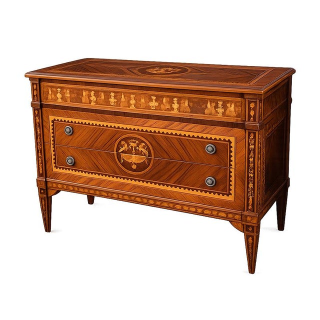 Louis XVI Style Chest of Drawers in Veneered and Inlaid Wood For Sale - Image 4 of 7
