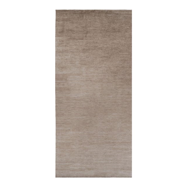 Rug & Kilim’s Oversized Modern Textural Rug in Brown, White and Beige Striae - 10x22 For Sale