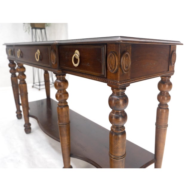 Baker Furniture Company Spanish Colonial Style 3 Drawers 60" Wide Console Table Credenza Brass Pulls For Sale - Image 4 of 16