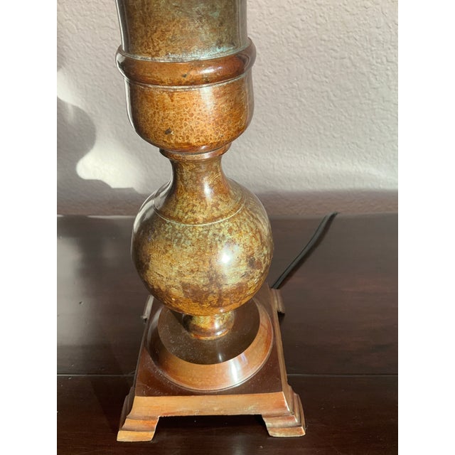 Mid-Century Modern Vintage Mid-Century Modern Wescal Table Lamp With Faux Tortoiseshell Shade & Verdigris Finish For Sale - Image 3 of 12