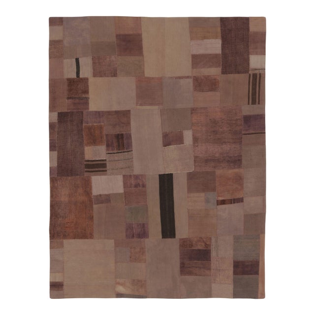 Vintage Turkish Rug in Brown With Geometric Patchwork Composition - Rug & Kilim For Sale