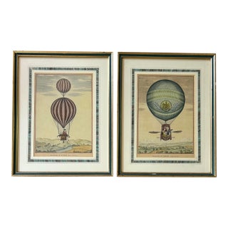 Framed Pair of Antique Italian Hot Air Balloon Prints For Sale