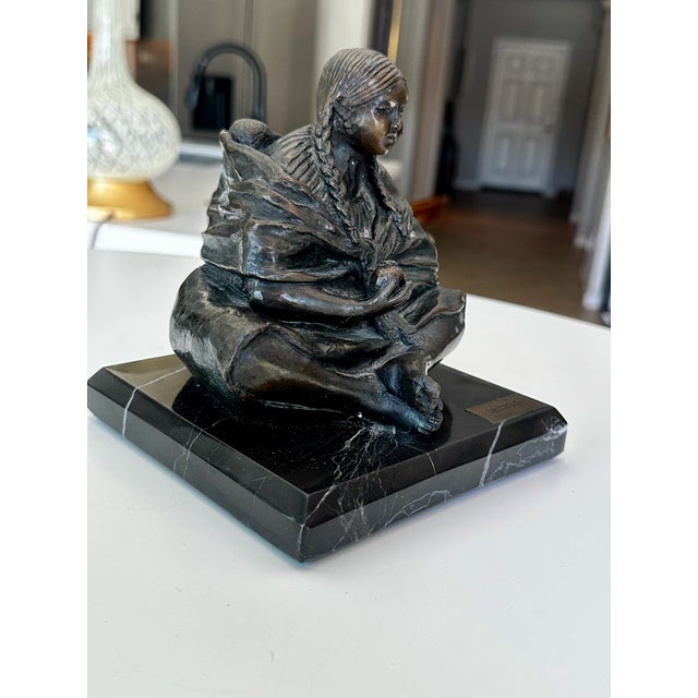 Traditional Glenda Hecksher's "Marta" Bronze Figure Indigenous Woman & Baby Statue For Sale - Image 3 of 17
