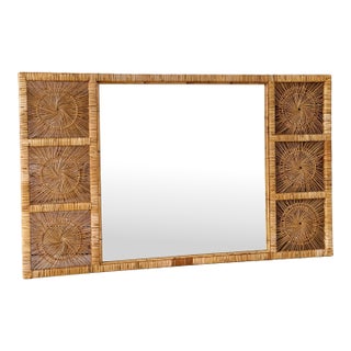 Monumental Vintage Boho Coastal Buri Rattan Sunburst Wall Mirror For Sale
