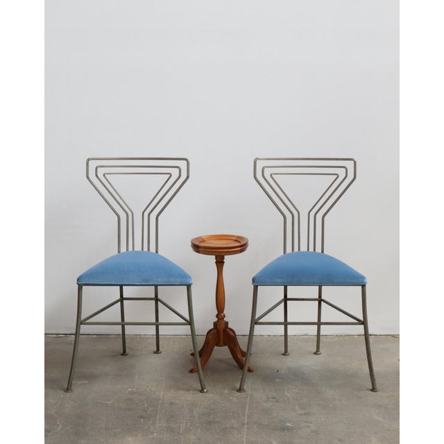 1950s 1950s Martini Chairs With Blue Velvet Seats and Sculptural Metal Frames — A Pair For Sale - Image 5 of 8