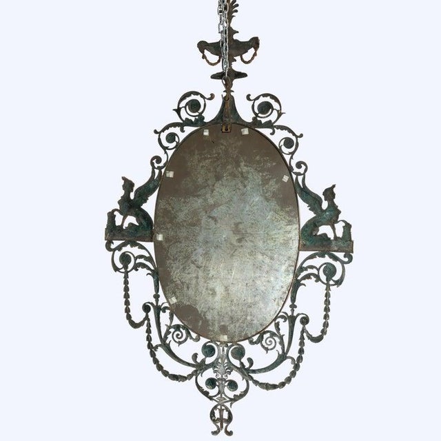 Antique Egyptian Revival Neoclassical Gilt Bronze Sphin Wall Mirror C1890 For Sale - Image 9 of 9