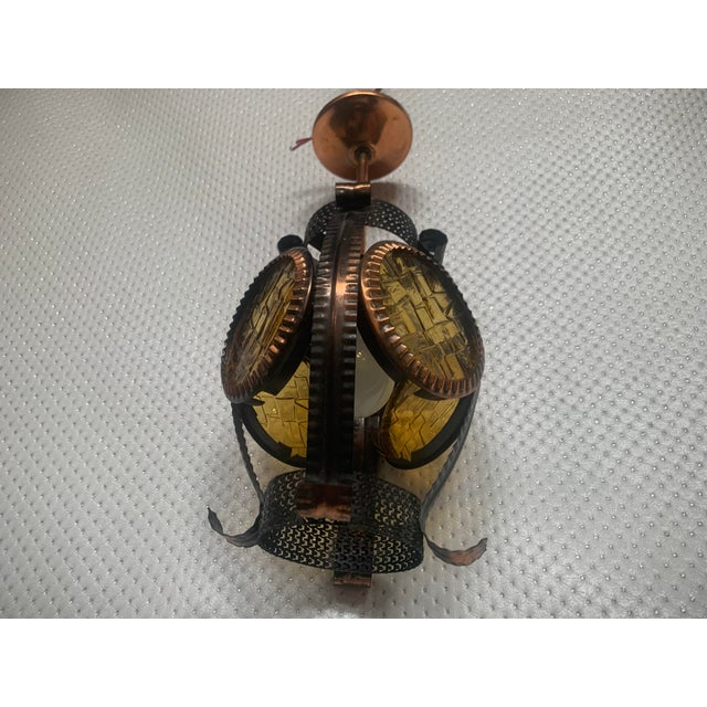Vintage Hanging Lamp in Metal and Copper with Honey Glass, 1970s For Sale - Image 6 of 18