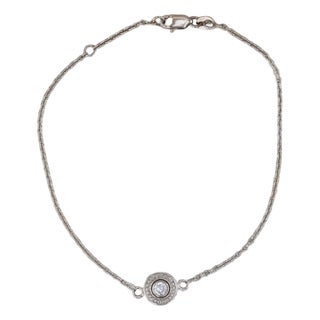0.25ct Diamond Solitaire Bracelet 14k Gold Platinum Charm 7.5" Cable Chain For Sale