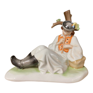 Zsolnay Shepherd Porcelain Figurine, Mid 20th Century