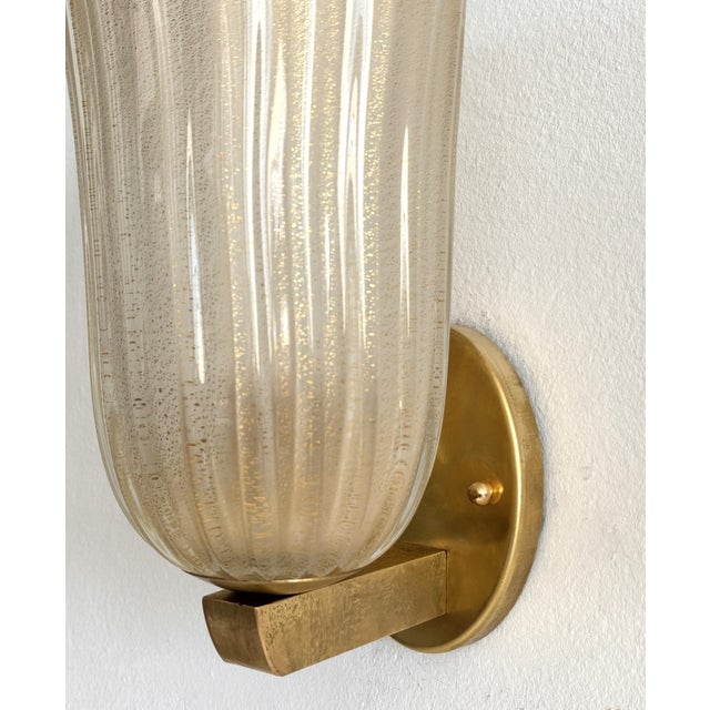 Large Italian Art Deco Style Murano Glass and Brass Wall Lights, 1990s, Set of 2 For Sale - Image 10 of 17