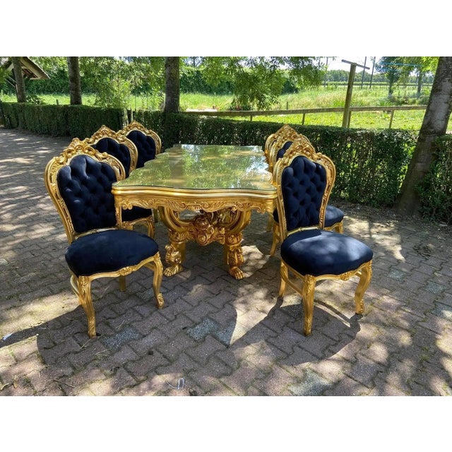 1980 Italian Baroque Gold Beech Black Velvet Dining Set - 7 PCS For Sale - Image 17 of 17