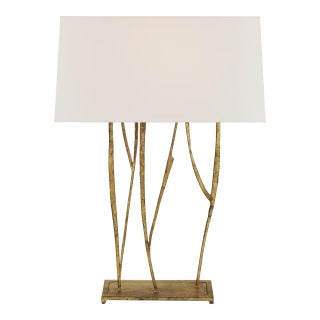 Ian K. Fowler by Visual Comfort Signature Aspen Console Lamp in Gilded Iron with Linen Shade For Sale