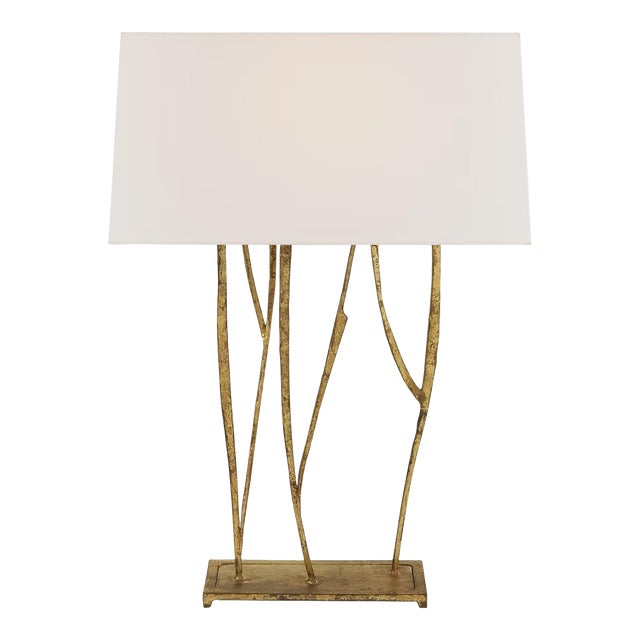 Ian K. Fowler by Visual Comfort Signature Aspen Console Lamp in Gilded Iron with Linen Shade For Sale