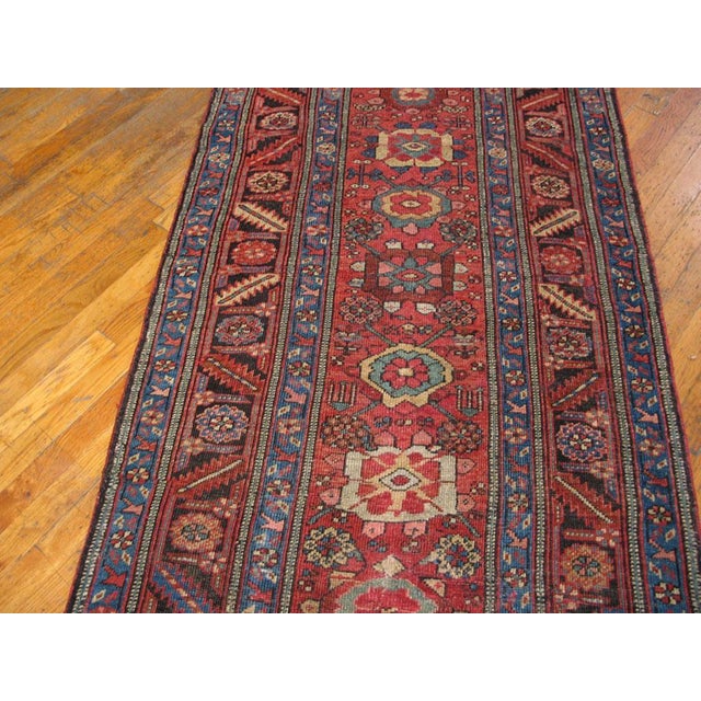 Late 19th Century 1880s Red Geometric Tribal Antique Persian Bakshaiesh Rug 3' X 10'4" Handknotted Wool Carpet For Sale - Image 5 of 6