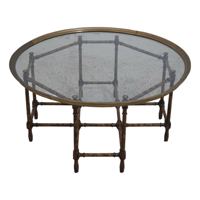 Baker Hollywood Regency Faux Bamboo Glass Top Coffee Table For Sale