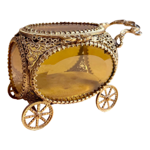 Antique Gilt Brass Filigree Jewelry Ormolu Casket, Palais Royal Style, Carriage Form, Hand-Finished, Likely Late 19th–early 20th Century